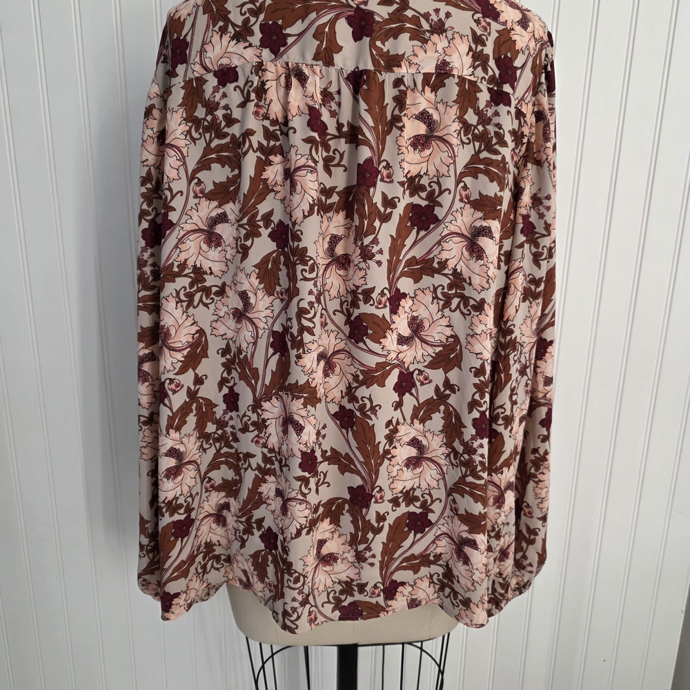 Ann Tylor Romantic Floral Tie-Neck Blouse XL - Picture 6 of 7
